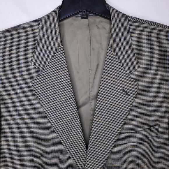 Canali Wool Blazer Mens Brown Houndstooth Italian 2 Button Single Breasted - Picture 2 of 15